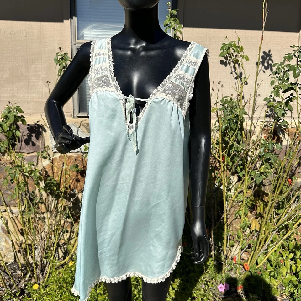 Conjunto de camisón y bata vintage Miss Elaine a juego azul encaje femenino EE. UU. Foto 2 de 4
