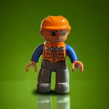 Duplo minifigure -male workman with orange gear - combined shipping (FIG58)