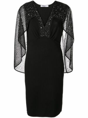GIVENCHY Black Crystal Embellished Sheer Cape Stretch Knit
