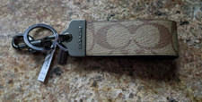 Coach Loop Key Fob In Signature Canvas Khaki signature Gun metal NWT