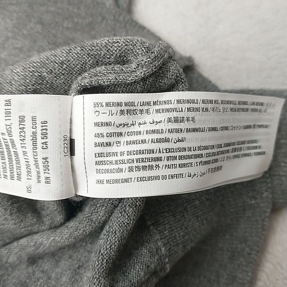 Abercrombie Fitch Sweater Mens Medium Gray V Neck Pullover Merino Wool