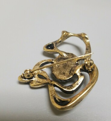 Vintage Style Asymmetrical Crystal Brooch & Pendant - Antique Gold With Red & Black Stones