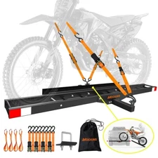 Mockins Black Hitch Mounted Motorcycle Carrier 73” Ramp & Anti-Tilt Feature