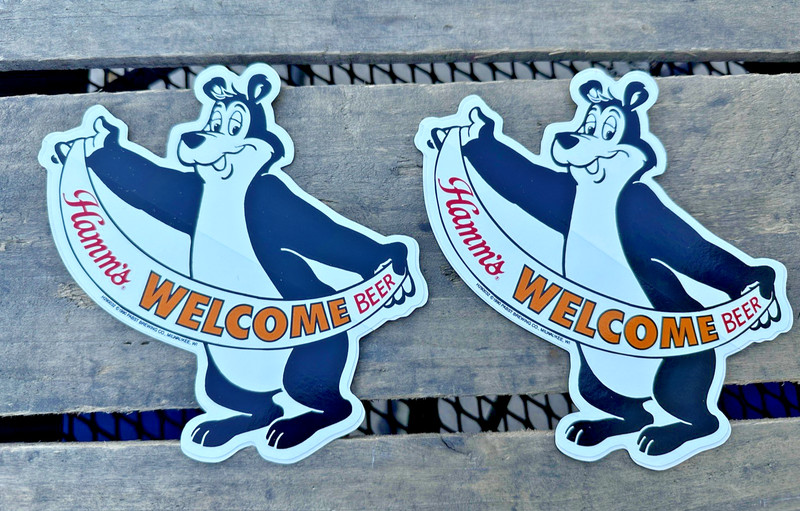 Vintage Hamm’s Beer Bear Stickers Lot of 2 Welcome Beer 1990 Advertising