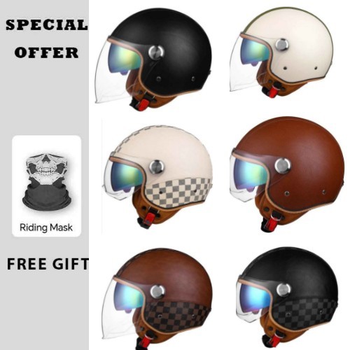 ️ Casco Moto Jet Vintage 3/4 Doppia Visiera Omologato DOT ECE