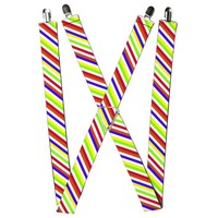 Buckle-Down Suspenders, Diagonal Stripes White Multi Neon 1.5-Inch W (Us Import)