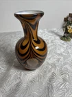Vintage Murano Tiger Stripe Art Glass Vase Clear Round Windows Opaque Inside