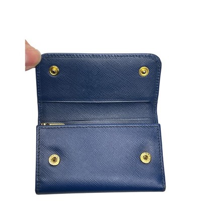 Prada Saffiano Leather 6 Key Holder Navy Blue Gold Logo Key Case