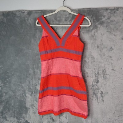 HD in Paris Dress Womens 2 Petite Red Pink Purple Stripe Sleeveless V Neck Zip