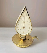 Vtg Swiss Phinney Walker Brass Alarm Clock 7 Jewels Flame Shape Candlestick #P11