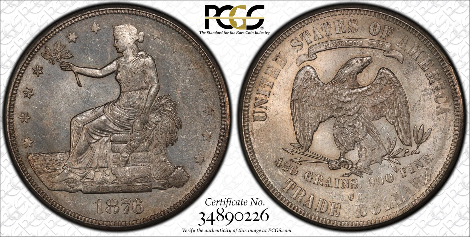 1876 CC Silver Dollars Trade Dollars PCGS MS-62