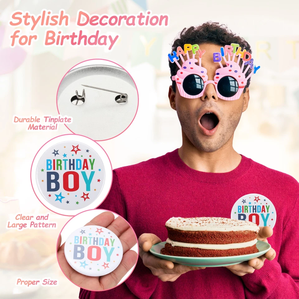 Botón Cumpleaños Niño, Pin Insignia Cumpleaños Hojalata 58mm, Multicolor Foto 3 de 4