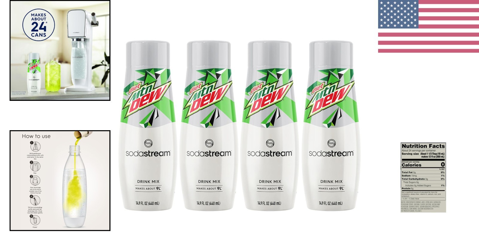 Delicious Diet Mountain Dew Drink Mix for Sparkling Water Makers - 96 Servings