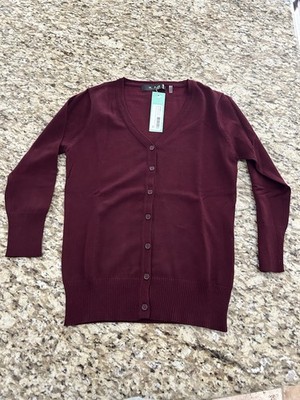 Women s Mak Burgundy 3/4 Sleeve Cardigan Sweater, Size S - NWT