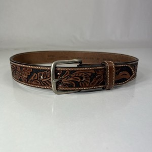 Embossed Brown Genuine Leather Western Belt - Size 22