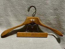 Vtg MCM Mens Suit and Tie Heavy Duty Wooden Hanger Maple Wood Clamp Setwell USA