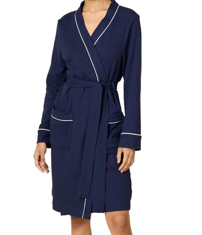Amazon Essentials Waffle Knit Robe Medium Navy wi… - image 1