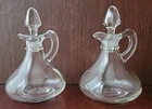 Vintage Anchor Hocking Set Of 2 Vinegar & Oil Clear Glass Cruets With Stoppers