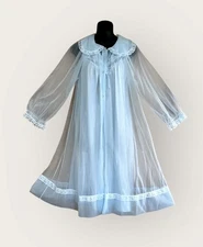 Vintage Gilead SHEER Blue Robe Peignoir 2 Pcs Set Nightgown Negligee Lingerie S