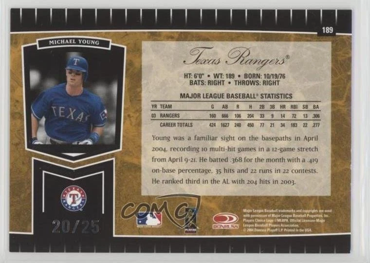 2004 Leaf Certified Cuts Marble Gold /25 Michael Young #189 - Image 2 of 2