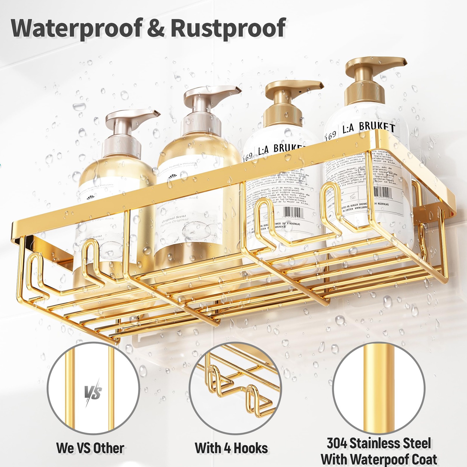 5 Pack Shower Caddy Organizer Rack Shelf for Inside Shower, Self Adhesive Wal...