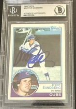 Ryne Sandberg Signed 1983 Topps Baseball Card Cubs HOF Beckett Rookie