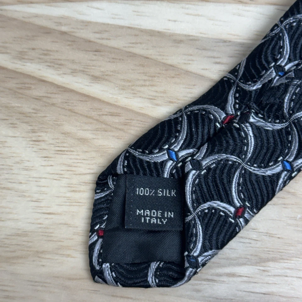 Corbata Jos A Bank 100 % seda negra geométrica hecha en Italia italiana 4 pulgadas Foto 3 de 4