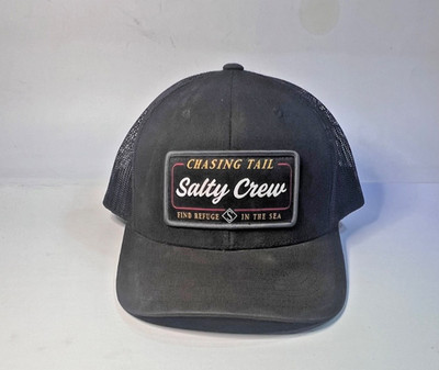 Chasing Tail Salty Crew Snapback Trucker Hat Black One Size Mesh Back
