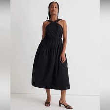 Madewell NWT Poplin Halter Tiered Midi Dress Size 00 in True Black