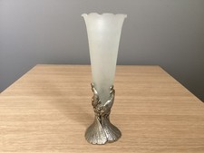 A. E. Williams Pewter Peacock Posy Holder With frosted Glass Vase 