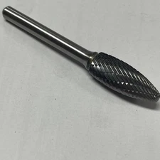 Bur, Flame, Double Cut, 1/2” Diameter, 1-1/4 Inch Cut Length, 1/4”Shank, Carbide