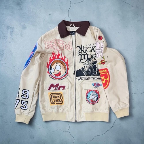 Rick and Morty Members Only Jacket Adult Swim Full Zip Graphic Coat Size Small - product listing photo