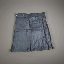 Mens Genuine Cow Black Leather Pleated Kilt / LARP 2 Cargo Pockets Custom Size