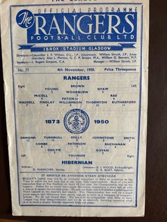 Rangers V Hibernian Scottish League Football Programme 4/11/1950