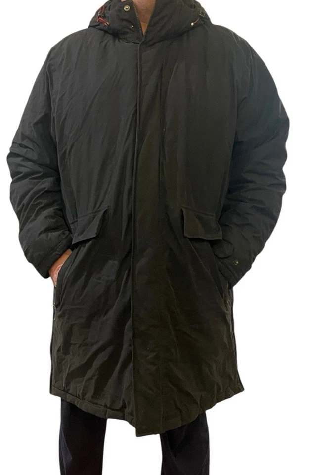 Men's Black Lands End Goose Down Hooded Long Parka Puffer Commuter Coat XXL-T - Image 3 of 4