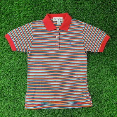Danik Stripes Polo Shirt Teens S/M 15x22 Red Blue Preppy