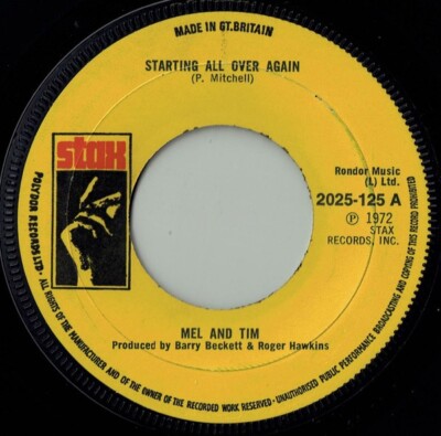 Mel and Tim - Starting All Over Again  '72  Stax  Pressing-Northern Soul-7'' 