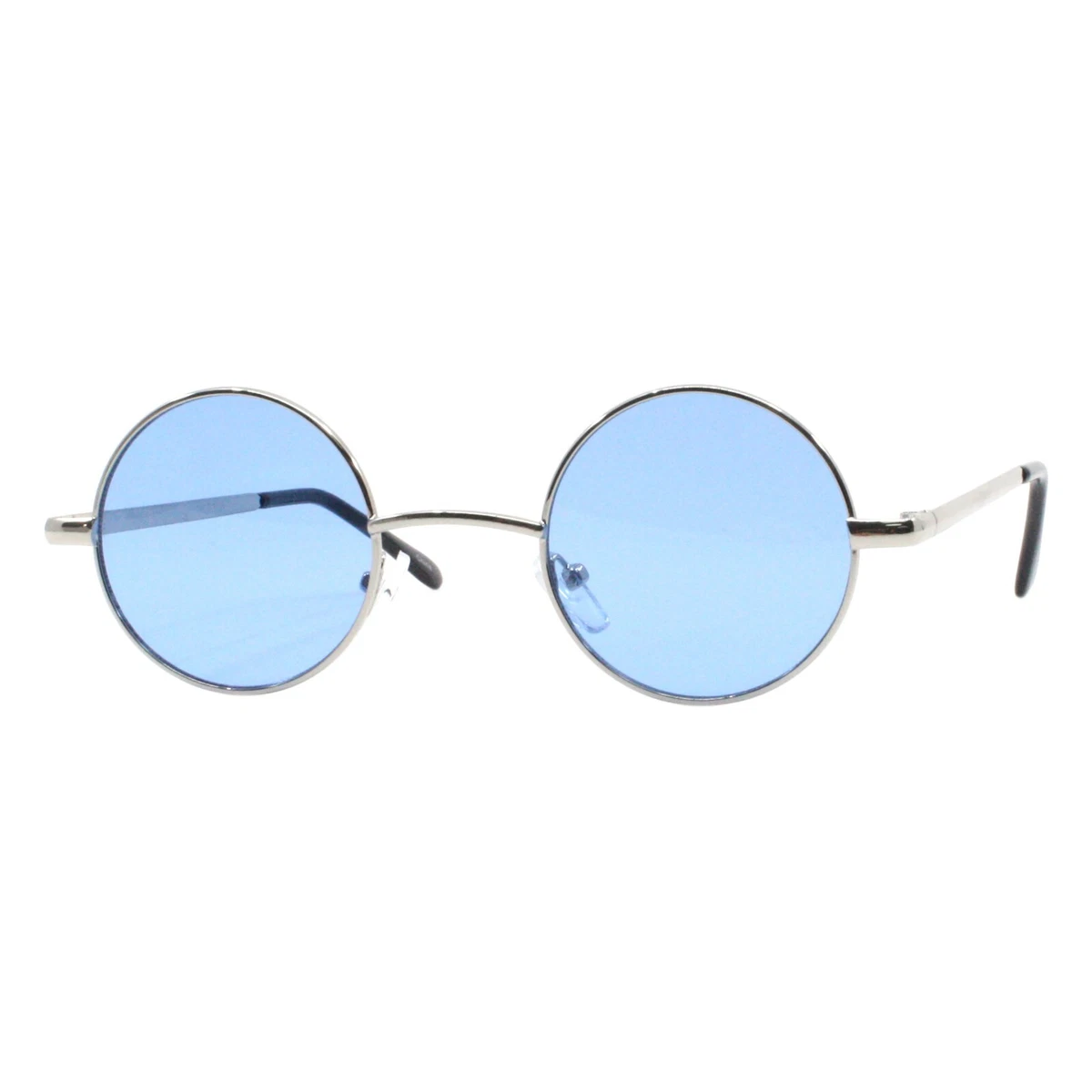 Small Round Sunglasses Perfect Circle Silver Frame Color Lens Unisex UV 400