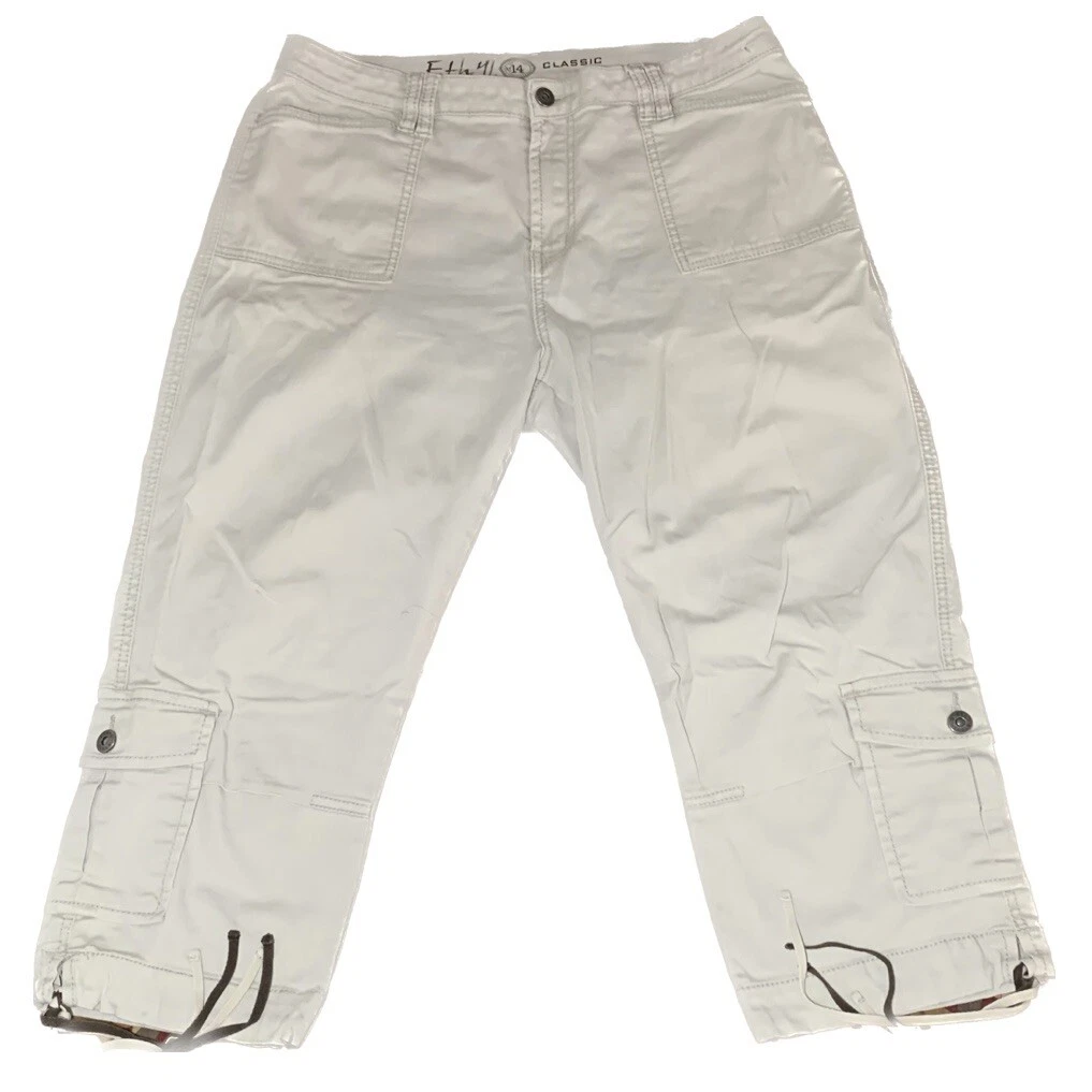 Capri Pants Ethyl Classic Mid Rise White Canvas Six Pocket Style Size 14 ebay