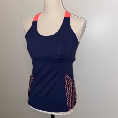 Kyodan womens racerback tank w/ built in bra navy neon orange