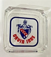 Orvin Inns Glass Ashtray 4 Inch Square Excellent CLEAR Vintage Advertising