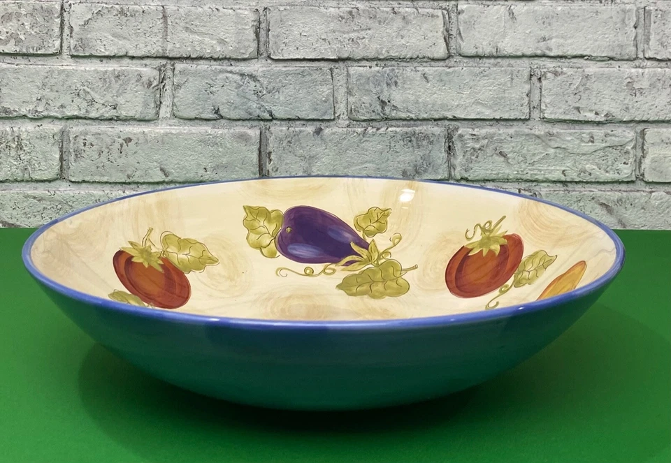 "Cuenco para servir pasta/verduras pintado a mano extra grande Laurie Gates Sonoma 15""" Foto 2 de 4