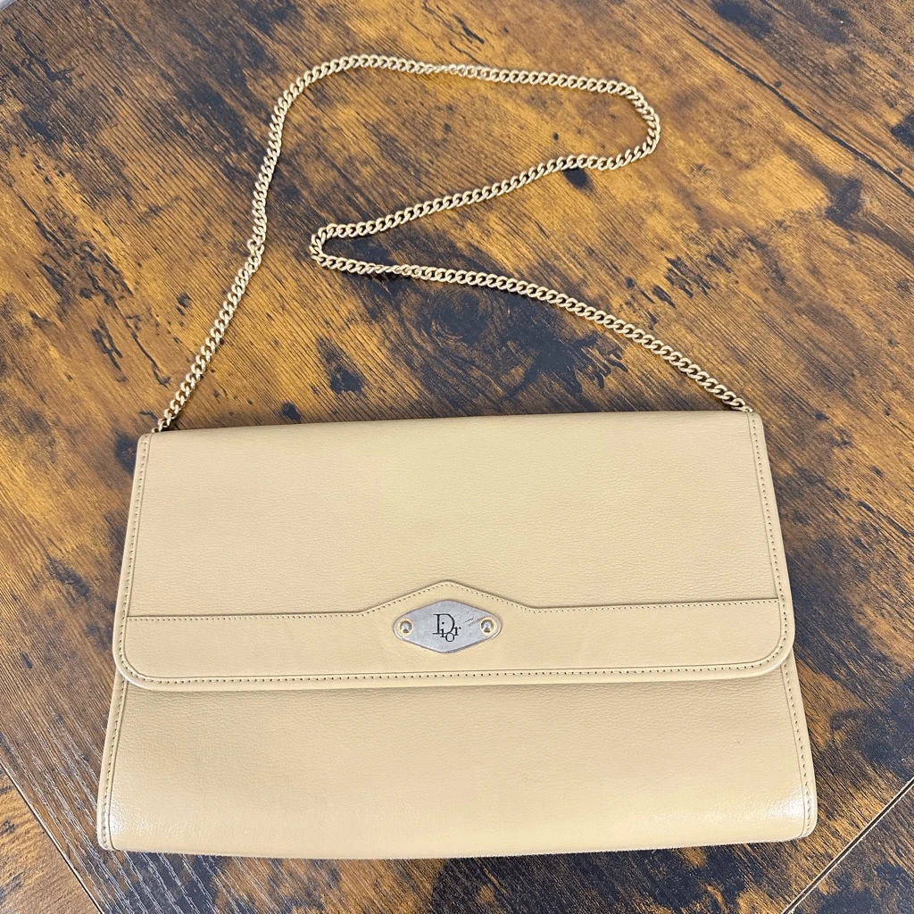 Sac bandoulière Christian Dior vintage chaîne cuir beige marron neutre