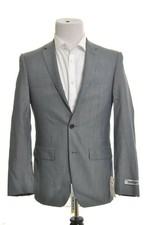 DKNY Mens Classic Fit Solid Light Gray Two Button 100 Wool Sportcoat Blazer