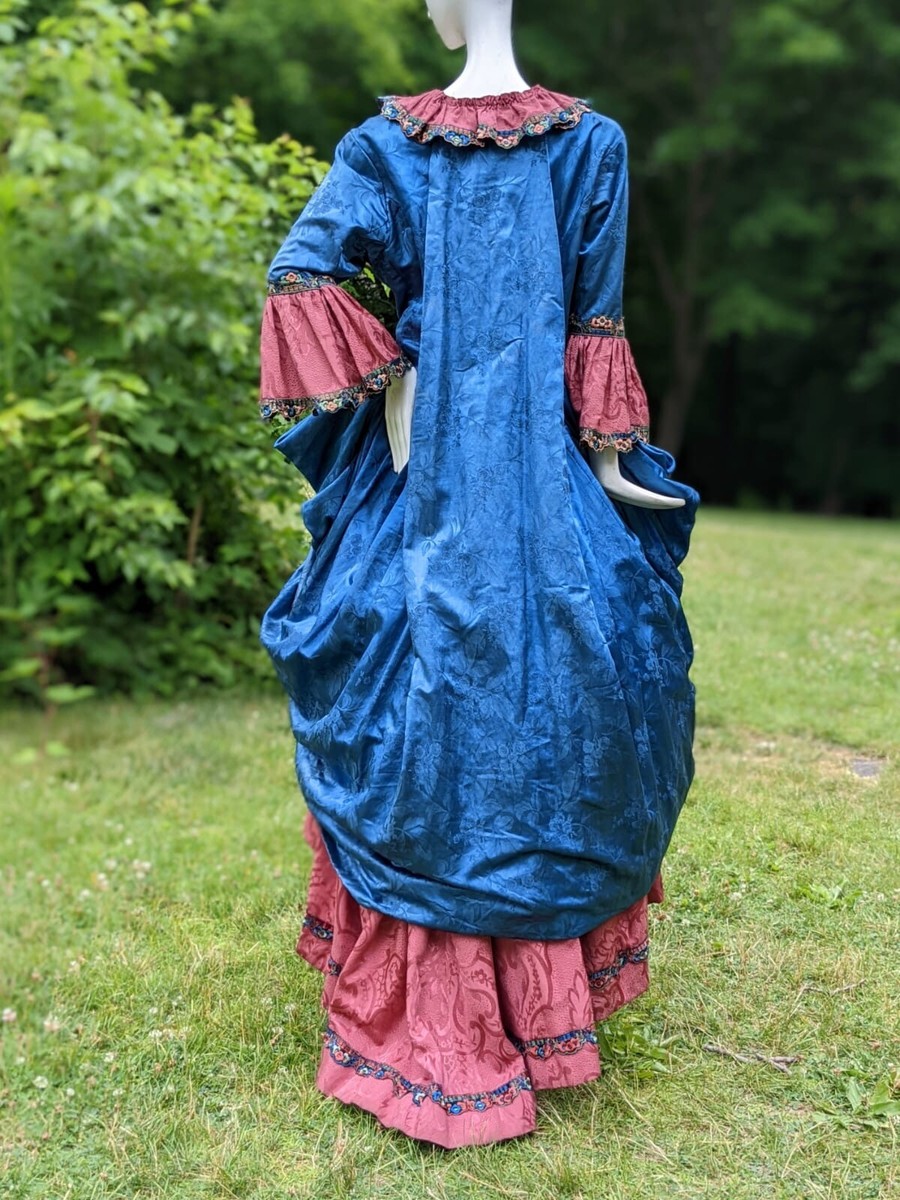 18th century casual dress MOST BEAUTIFUL ANTIQUE BLUE SILK POLONAISE COSTUME IN C STYLE item__none_Worthwhile item The sleeves are short ALL A DREAM La française Color:Custom Color(Special instructions for seller)