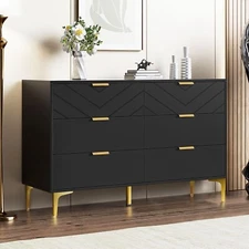 6 Drawers Dresser Bedroom Wood Storage Cabinet Chest of Drawers Organizer Black