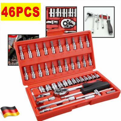 46 tlg Steckschlüssel Satz Set 1/4'' Knarrenkasten Ratschenkasten Nusssätze Tool