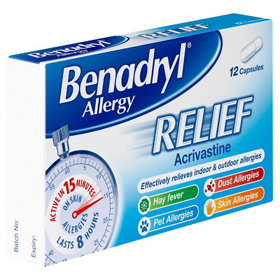 Bena-dryl Allergy Relief 12 Capsules For Hay Fever, Dust,Skin