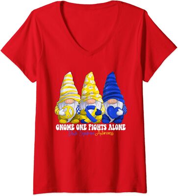 Funny Gnomies Down Syndrome Awareness Blue And Yellow Ladies' V-Neck Tshirt