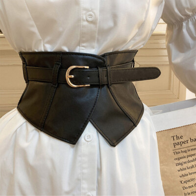 Super Wide Ladies Women Faux Leather Elastic Stretchy Corset Cinch Waist Belt US